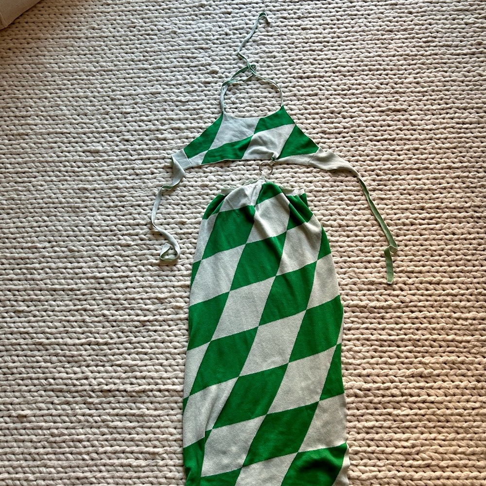 Green and White Halter Dress